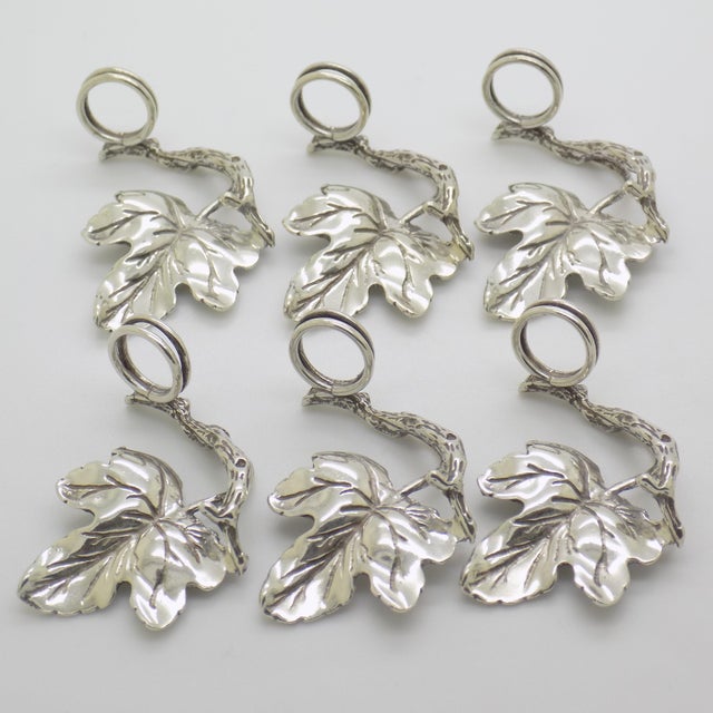 1970s 6 X Vintage Italian Handmade Genuine Silver Leaf Shaped Place Card Holder, Made in Tuscany by Arpa Silversmith For Sale - Image 5 of 9