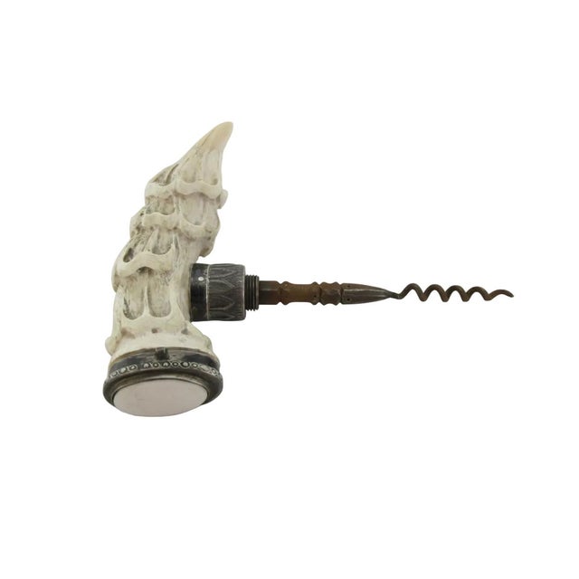 Wood Carved Deer Stag Antler Snuff Box Walking Stick Cane With Hidden Corkscrew For Sale - Image 7 of 10