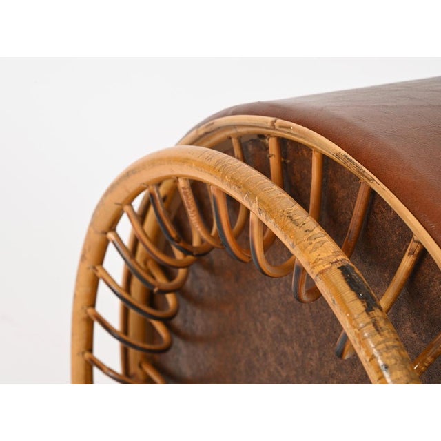 Mid-Century Italian Rattan and Leather Basket, 1970s For Sale - Image 13 of 15