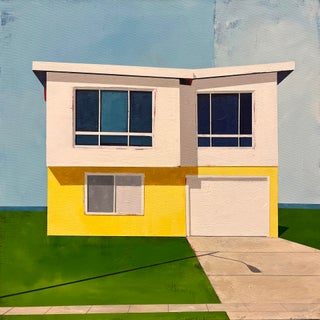 Smell the Sea by Justin Wheatley | Acrylic on Canvas of a modern yellow house with windows For Sale