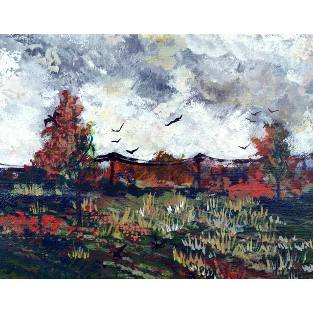 Vintage Landscape -- Blooming Wildflower Field Beautiful vintage landscape in dark blue, yellow, and red accents of a...