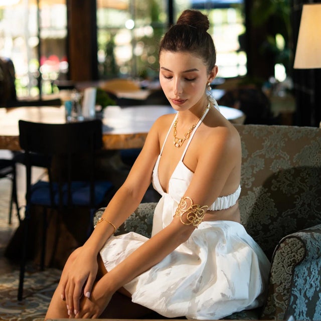 Gold Divine Light Pearl Gold Statement Necklace For Sale - Image 8 of 12