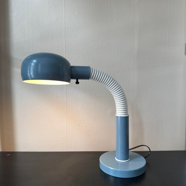Classic vintage Alsy desk lamp with a white gooseneck and a slate blue coloring. there are a few minor scratches...