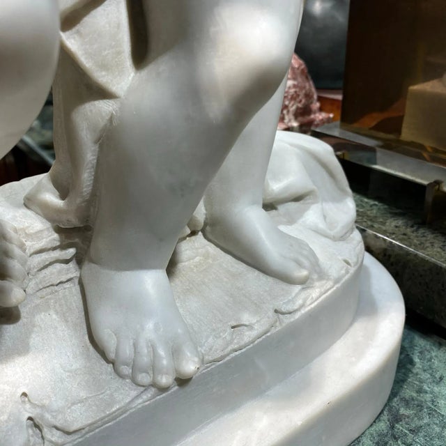Cream Putti Musicians Marble Sculpture For Sale - Image 8 of 13