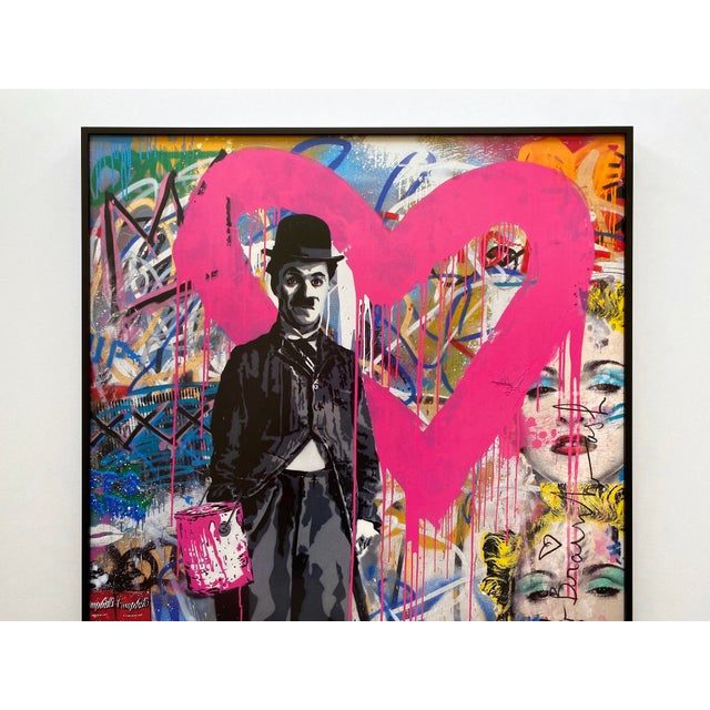 This Mr. Brainwash " Charlie Chaplin New York " rare vintage 2010 lithograph print custom framed Pop Art exhibition poster...