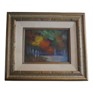 1970s Abstract Autumn Landscape Painting, Signed J. Brantley, Framed