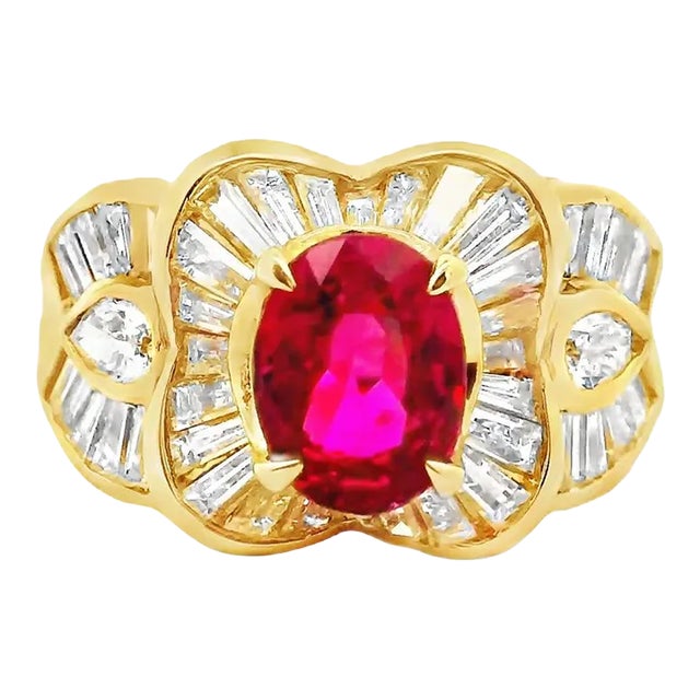 1.81 Carat Ruby Diamond 18k Yellow Gold Ring, Gia Certified Size 5.75 For Sale