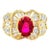 1.81 Carat Ruby Diamond 18k Yellow Gold Ring, Gia Certified Size 5.75 For Sale