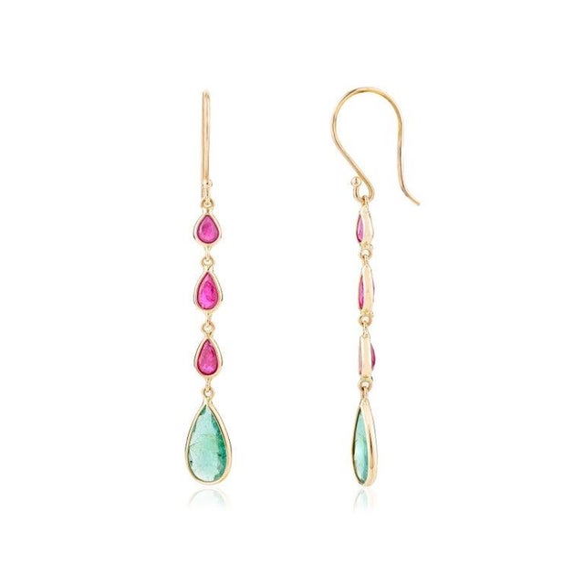 Modern Ruby Emerald Long Dangle Drop Earrings for Her For Sale In New York - Image 6 of 11
