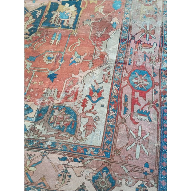 Brick Red Antique Persian Serapi Rug. 13'6"x 9'6" For Sale - Image 8 of 18