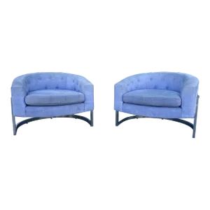 1970s Mid Century Lounge Chairs Styled After Milo Baughman - a Pair