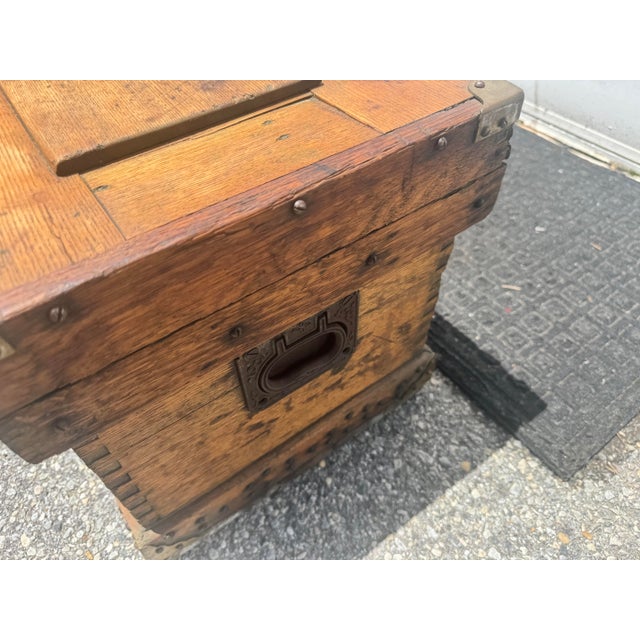 Late 19th Century Antique Late 19th Century Pine Tool Chest / Strong Box With Hand-Cut Dovetails & Iron Hardware For Sale - Image 5 of 12
