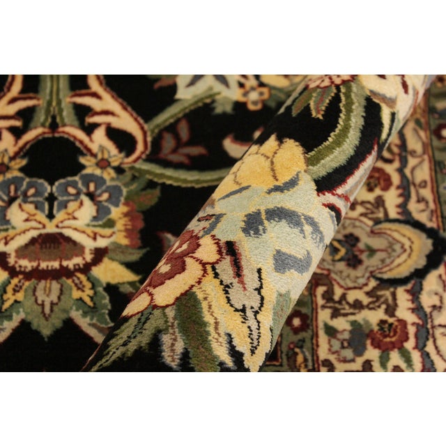 Shabby Chic Medallion 1990's Pak-Persian Black/Beige Wool Rug - 4'2'' X 6'2'' For Sale In New York - Image 6 of 9
