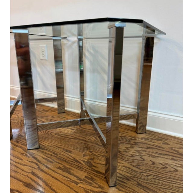 Pair of Vintage MCM Chrome & Glass X - Base End Tables For Sale In Atlanta - Image 6 of 8