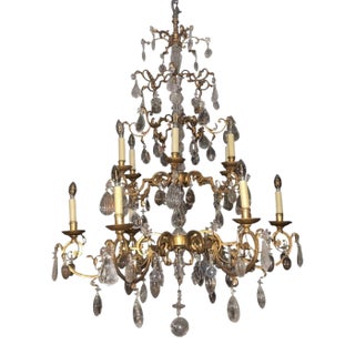 Late 20th Century Hand-Carved Rock Crystal and Wrought Iron Chandelier. u.s.A. For Sale