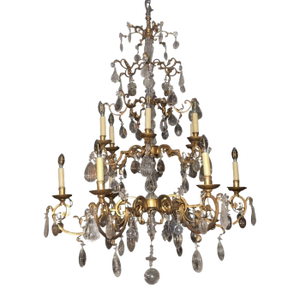 Late 20th Century Hand-Carved Rock Crystal and Wrought Iron Chandelier. u.s.A.