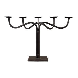 1900s Hand Crafted Brutalist Iron Candelabra With 5 Candle Holders 23x34 For Sale