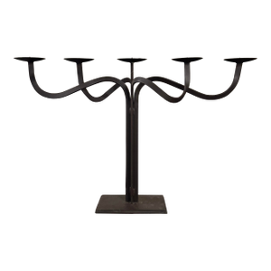 1900s Hand Crafted Brutalist Iron Candelabra With 5 Candle Holders 23x34