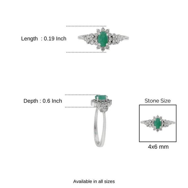 Art Deco Oval Emerald & Diamond Halo Cluster Ring in Silver, Size 7.5 For Sale - Image 10 of 12