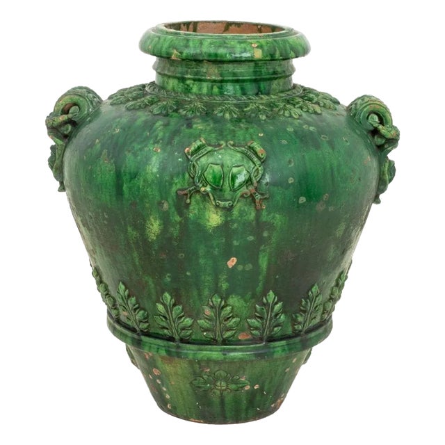 Italian Green Glazed Terracotta Vase For Sale