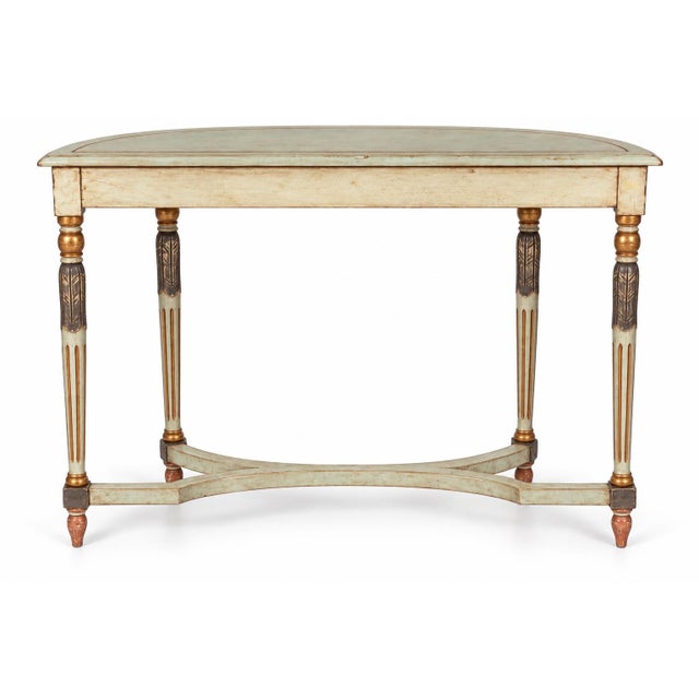 1950s Mid-Century Italian Neoclassical Painted and Gilt Demilune Console Table For Sale - Image 5 of 7