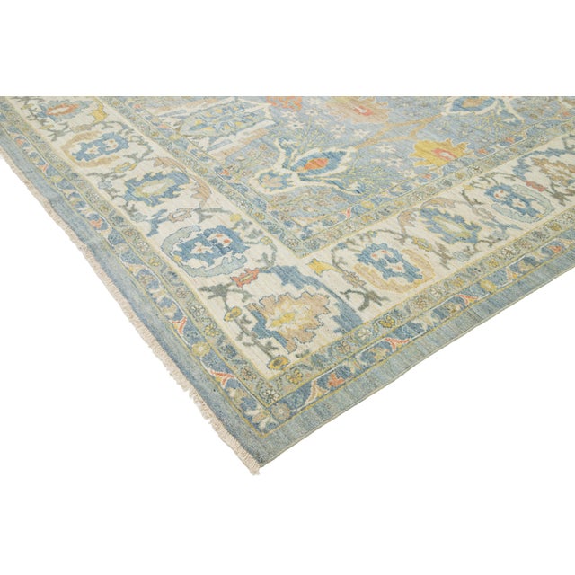 Apadana's Contemporary Sultanabad Wool Rug in Blue With Floral Pattern For Sale - Image 9 of 11