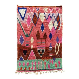 Modern Moroccan Berber Rug – Handmade Wool Geometric Area Rug, Pink Boujad Style For Sale