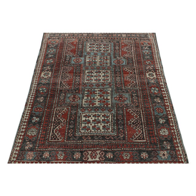 Tribal Rug & Kilim’s Tribal Style Rug in Red, Blue & Black Geometric Patterns For Sale - Image 3 of 7