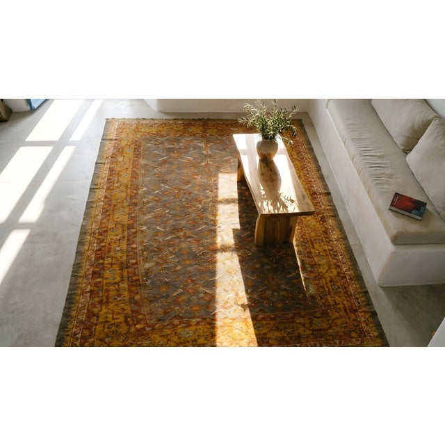 Pretty SkyBlue Color & Decorative Geometric Pattern Antique Turkish Oushak Rug For Sale - Image 12 of 14