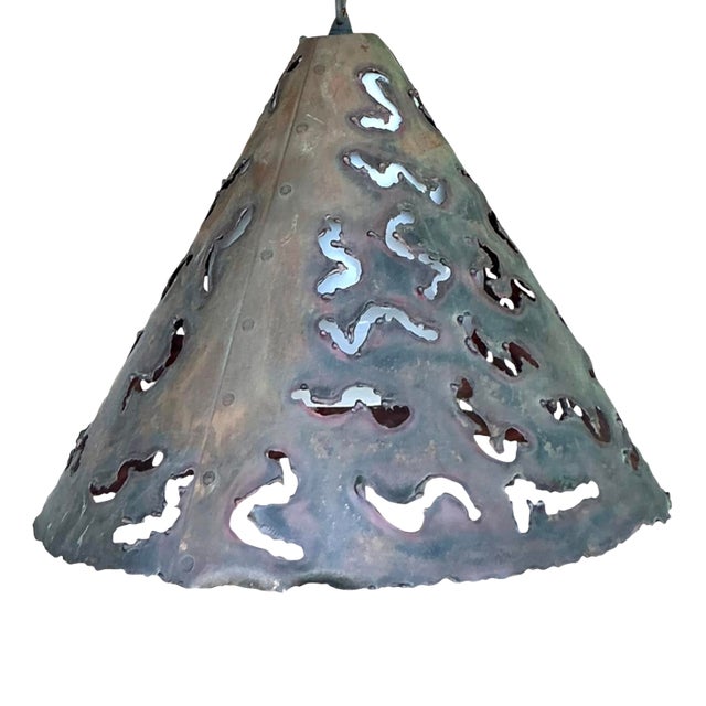 Vintage Boho Punch Cut Cone Pendant For Sale