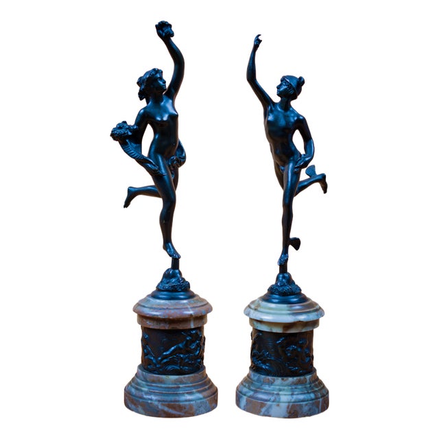 Jean De Bologne and Clodion, Mercury and Abundance, 1800s, Bronze and Marble, Set of 2 For Sale