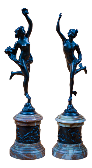 Jean De Bologne and Clodion, Mercury and Abundance, 1800s, Bronze and Marble, Set of 2