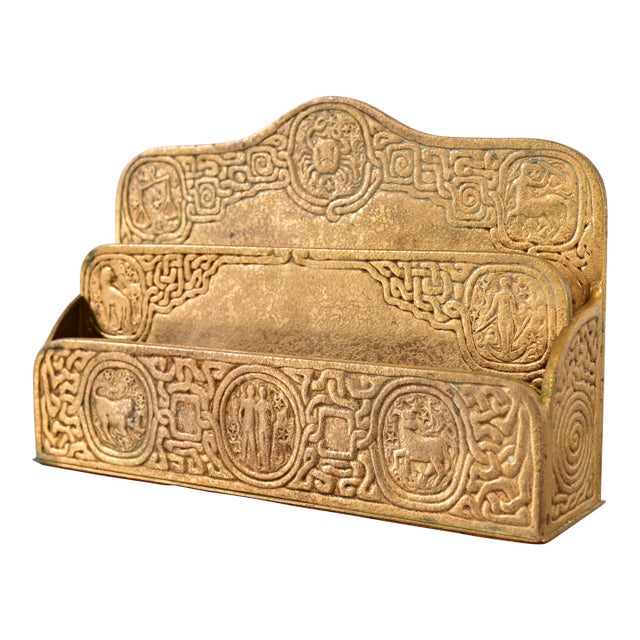 Tiffany Studios New York Zodiac Pattern Bronze Doré Letter Rack For Sale