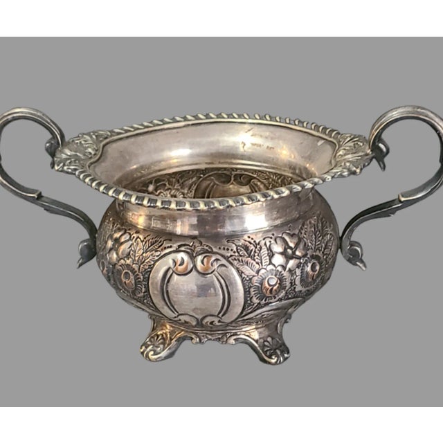 Silver Antique Victorian English Ornate Floral Plated Silver on Copper Creamer Sugar Bowl Set- 2 Pieces For Sale - Image 8 of 10