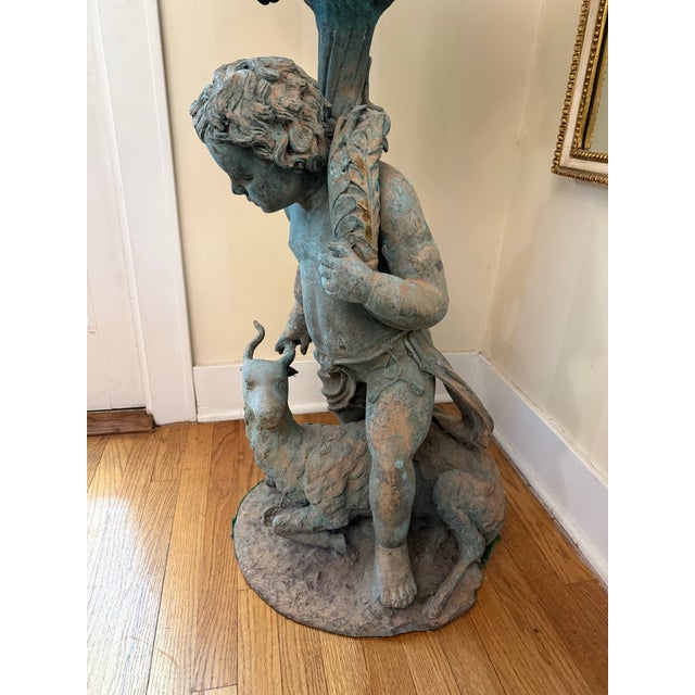 19th Century Neoclassical Style Bronze Garden Urn Featuring a Boy With a Goat For Sale - Image 4 of 10