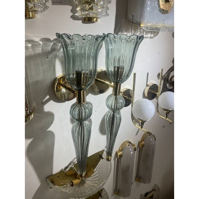 Green Contemporary Murano Fontana Green Vase Form Sconces - a Pair For Sale - Image 8 of 9