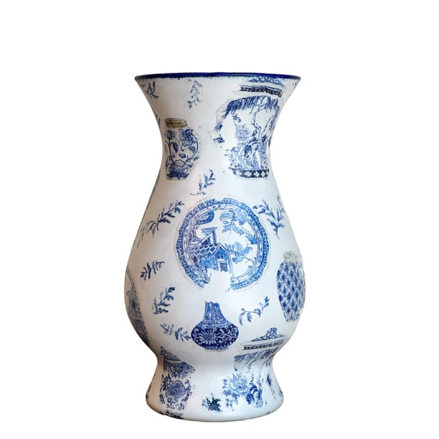 2020s Hand Painted Blue & White Glass Vase For Sale - Image 5 of 5