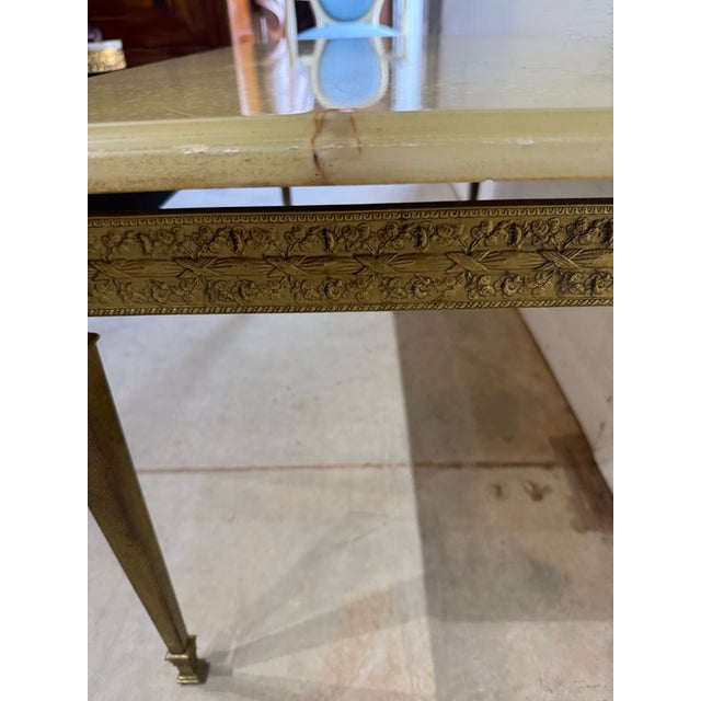 French Louis XVI Solid Brass Coffee Table Onyx Top Circa 1910s For Sale - Image 6 of 12