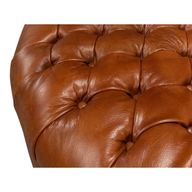 Traditional Curved Leather Lobby Sofa For Sale - Image 9 of 11