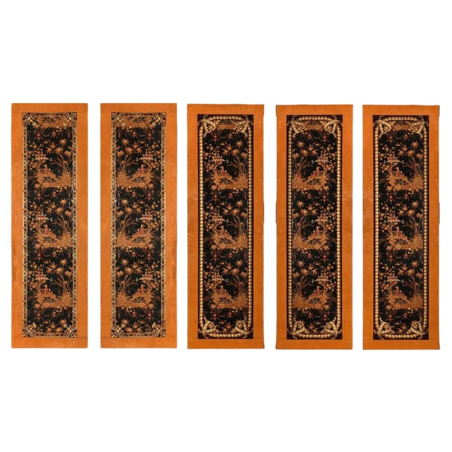 French Papier Paint Chinoiserie, Set of 5 For Sale