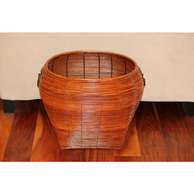 Gorgeous, Large, Vintage Pencil Reed Basket, Iron Handles For Sale - Image 9 of 12
