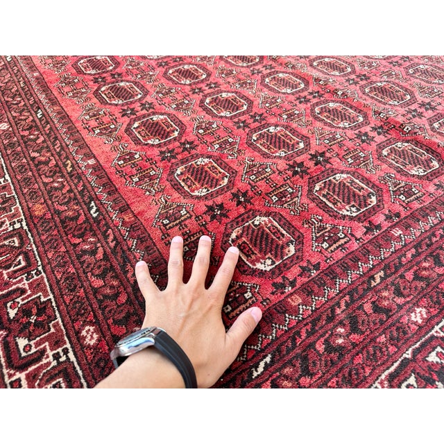 Coral Turkmen Bokhara Hand-Knotted Wool Rug - 7'2" X 9'8" For Sale - Image 4 of 11