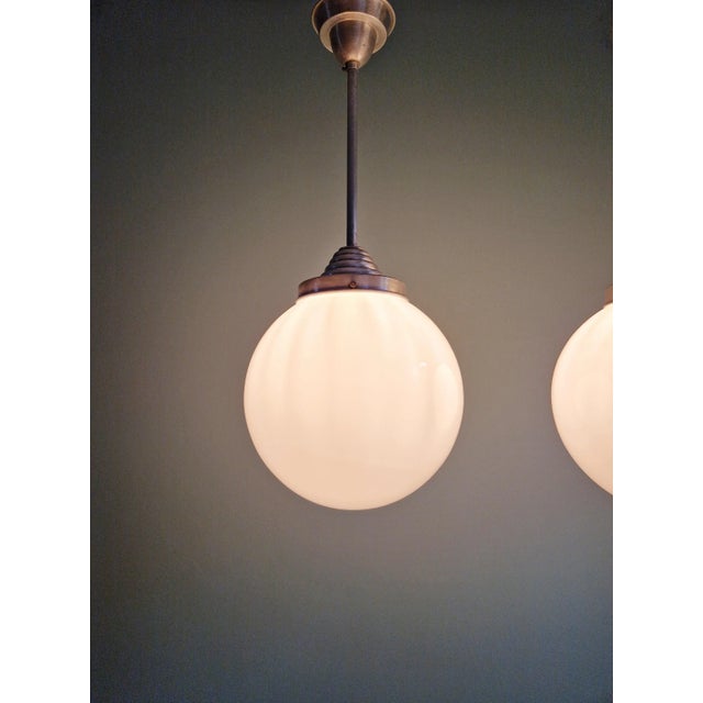 Large Art Deco Pendant Lights in White Opaline, 1930s, Set of 2 For Sale - Image 11 of 13