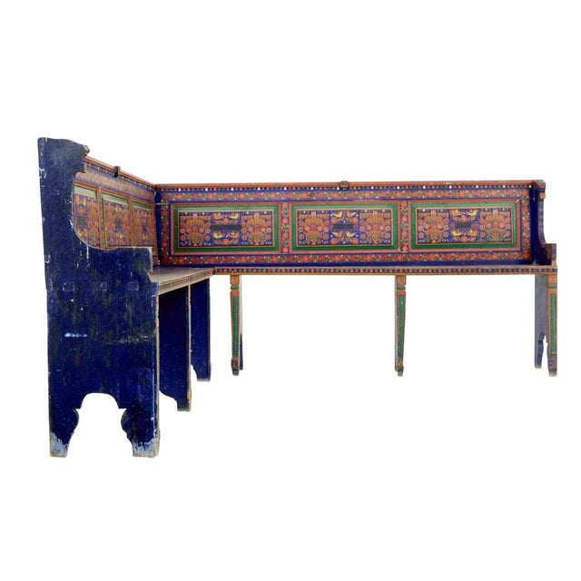 19th Century Folk Art Hand Painted Corner Seat For Sale - Image 10 of 11