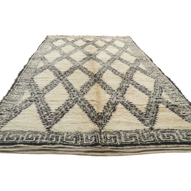 Mid-Century Modern Mid 20th Century Vintage Moroccan Beni Ourain Rug - 06'05 X 11'06 For Sale - Image 3 of 13