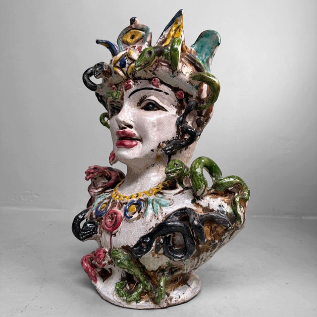 Blue Anthropomorphic Ceramic Bust Vase by Gennaro Condurso, Seminara, Italy, 2010s For Sale - Image 8 of 17