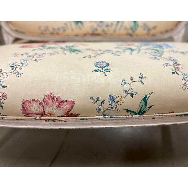 Ivory 19th C. French Painted Loveseat or Settée in Polish Cotton Upholstery For Sale - Image 8 of 12