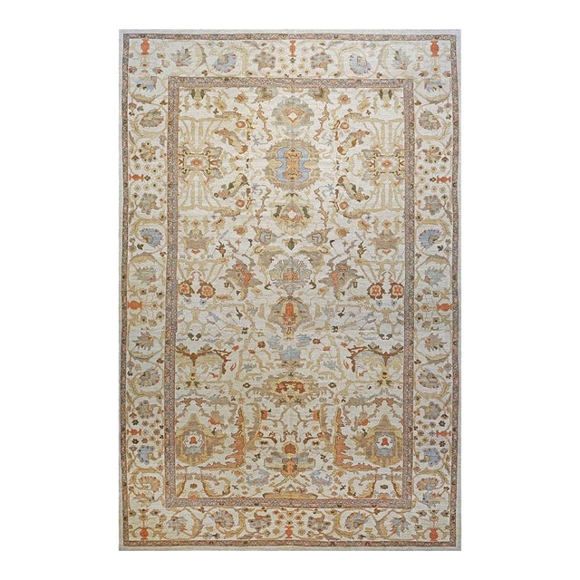 Persian Sultanabad Masters Wool 13x20 Ivory, Rust, Light Blue & Tan Handmade Oversized Area Rug #1141427 For Sale
