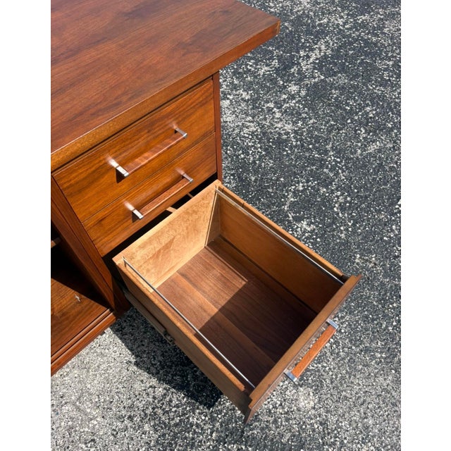 Brown Mid Century Walnut & Cane Front Credenza W Refinished Top For Sale - Image 8 of 16