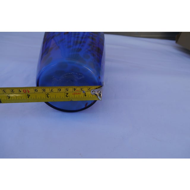 Contemporary Blue Ombre Art Cased Glass Vase With Gold Glitter Drip Swirl Accents Hand Blown For Sale - Image 12 of 13
